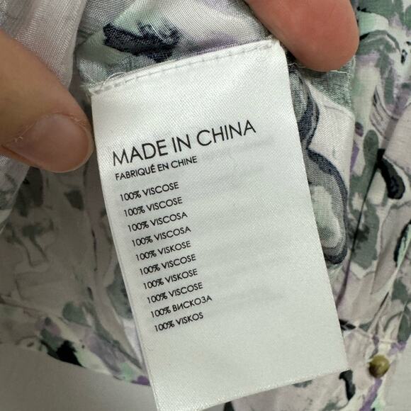 Club Monaco Purple Green Floral Boho Blouse Womens XL Peasant Long Sleeve Shirt - Picture 4 of 11